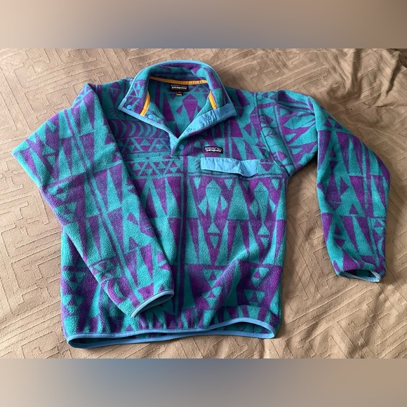 Patagonia Synchilla Snap-T Fleece Pullover Blue Purple Geometric Shapes Abstract - Picture 1 of 6